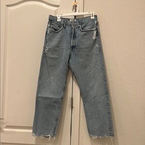 Agolde Blue Ankle Cropped Jeans with High Waist